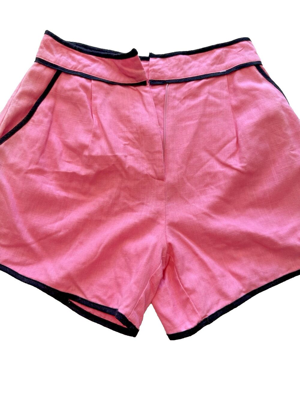 Strut & Bolt Women's Small Pink/Black Linen Trim High Waisted Pleated Shorts NWT